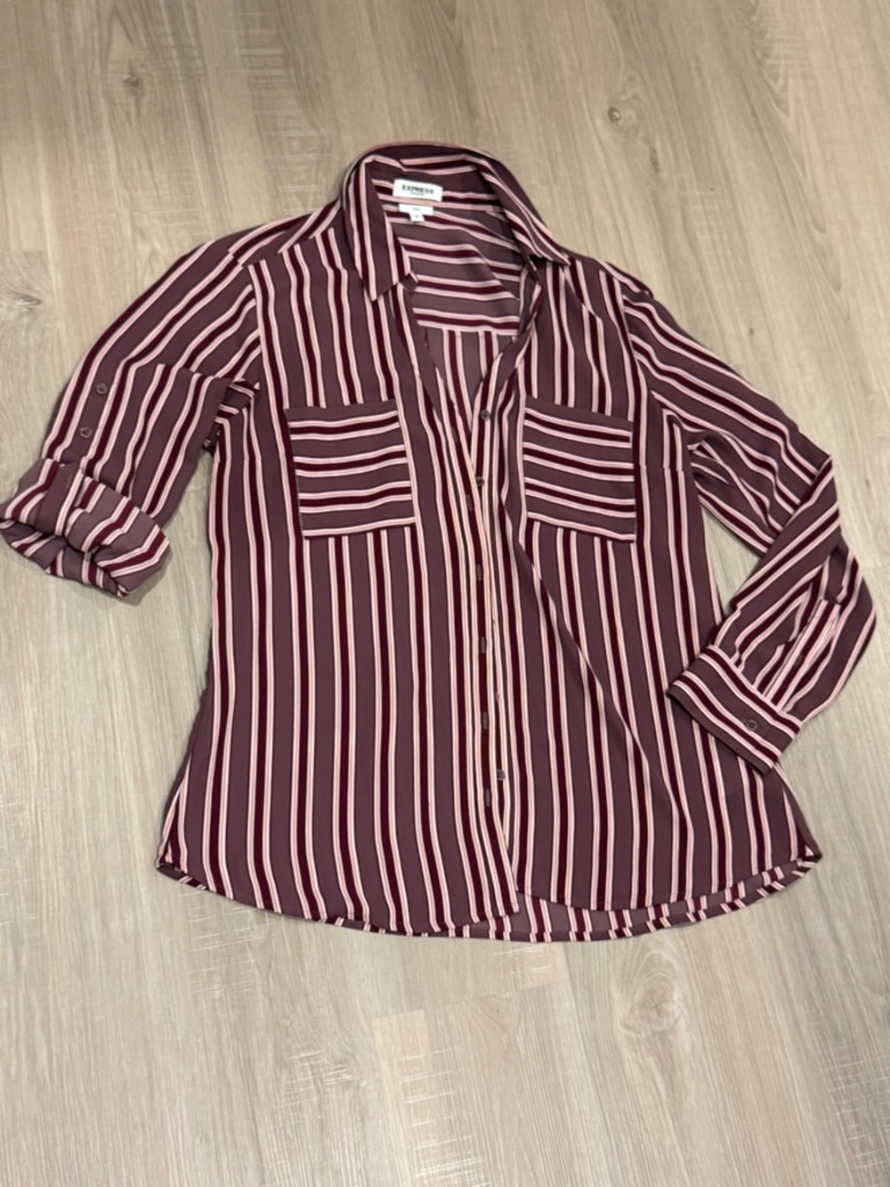 Express Striped Button-Down Shirt - Mauve, Burgundy & Light Pink
